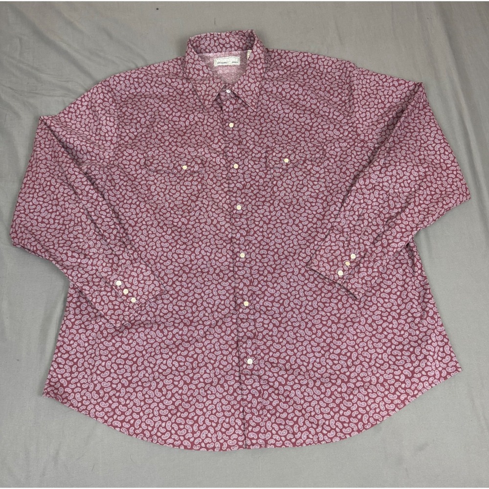 Wrangler Wrancher Mens XXL Burgundy Paisley Western Snap Long Sleeve Shirt - Picture 7 of 16